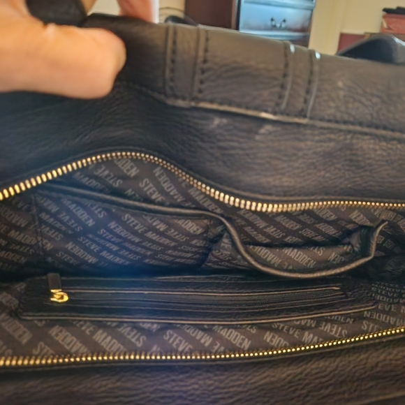 Steve Madden Black Leather Shoulder Bag Handbag Purse Xl - Picture 15 of 15